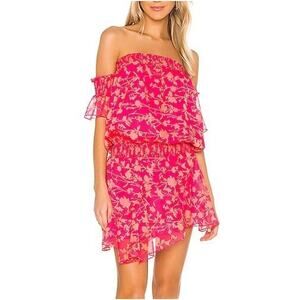 Amanda Uprichard Size Medium Ariella Pink Orange Floral Off-Shoulder Mini Dress
